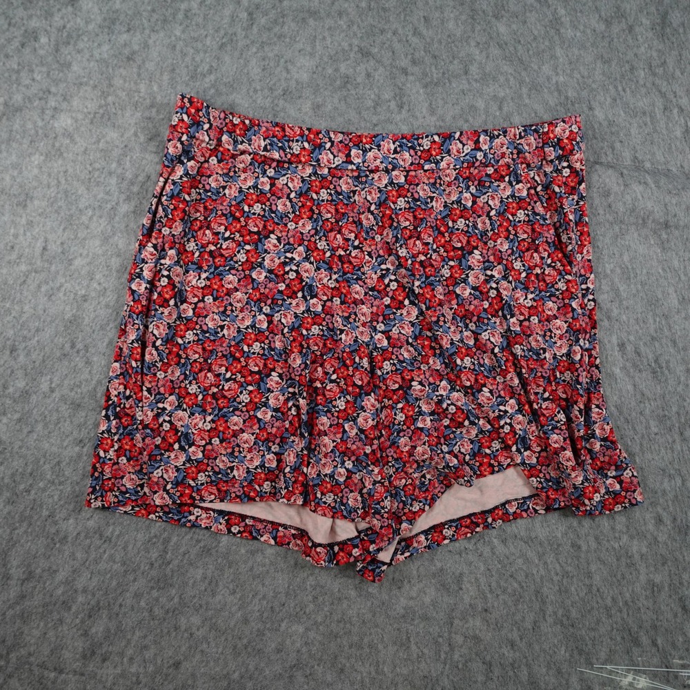 J Jill Shorts Women Extra Large Red Floral Wearever Collection Knit Pull On Flow